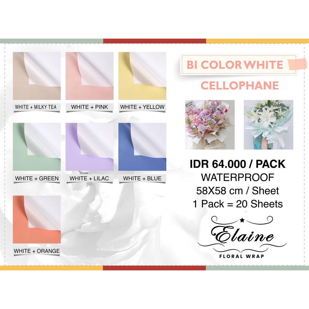 

FLOWER WRAPPING BI COLOR WHITE CELLOPHANE WATERPROOF KERTAS BUKET BUNGA (ECER)/ FLOWER WRAP