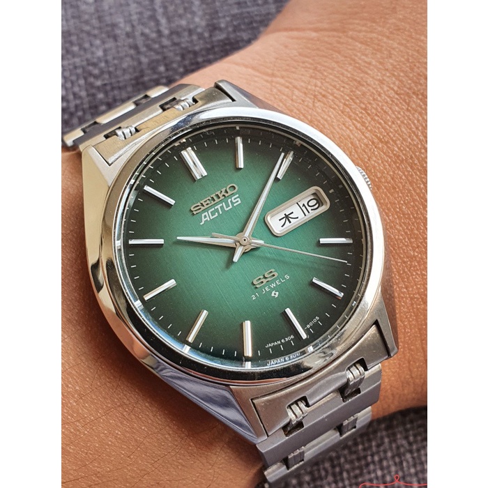 Jam Seiko 5 Actus Automatic 6306-8020 SS Green Dial Kanji Vintage 2