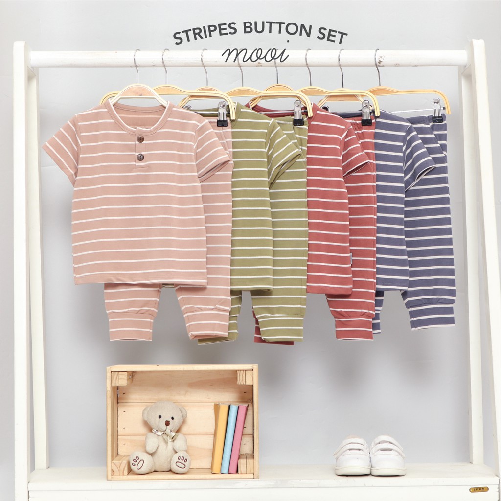 Mooi Setelan Anak Unisex Stripes Button Set Salur Stripe CBKS