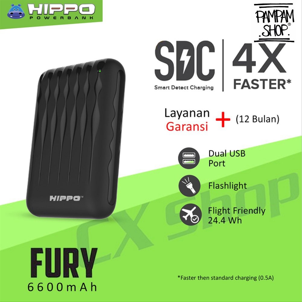 Hippo Power Bank Fury 6600MAH Simple Pack Powerbank 6600 MAh Original Ori Hipo