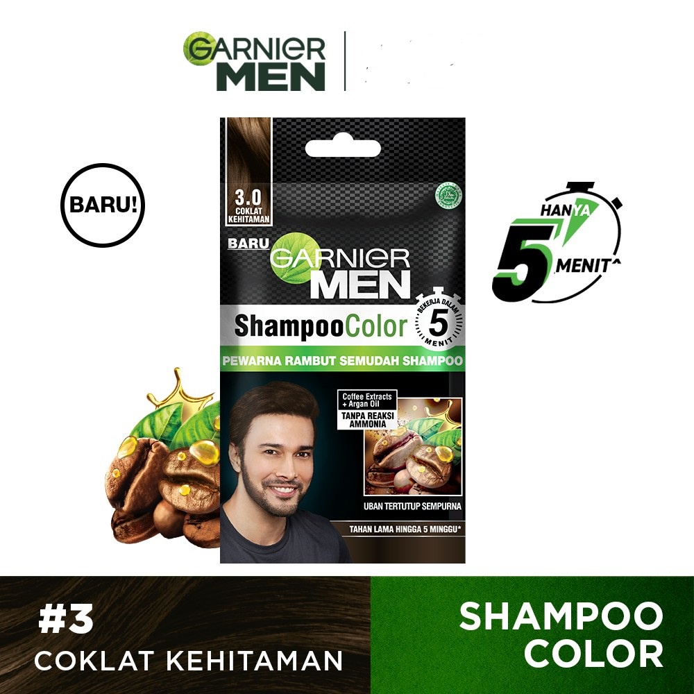 Garnier Men Shampoo Color (Pewarna Rambut Pria Semudah Shampoo)