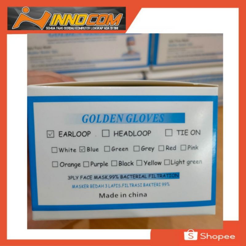 Masker 3ply Golden Gloves isi 50pcs masker kesehatan 3 ply masker 3 ply masker goldenglove