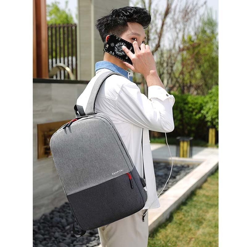 KenPiTe Tas Ransel Laptop Backpack dengan USB Charger Port - F7221 - Black/Gray