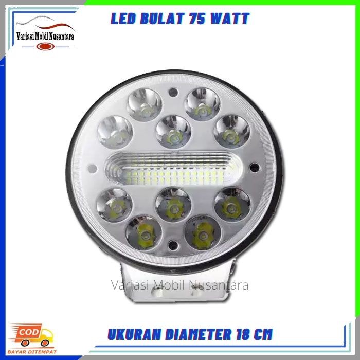Lampu Led Tembak Sorot Depan Work Light Bulat Foghlamp Variasi Mobil Jeep 75 Watt
