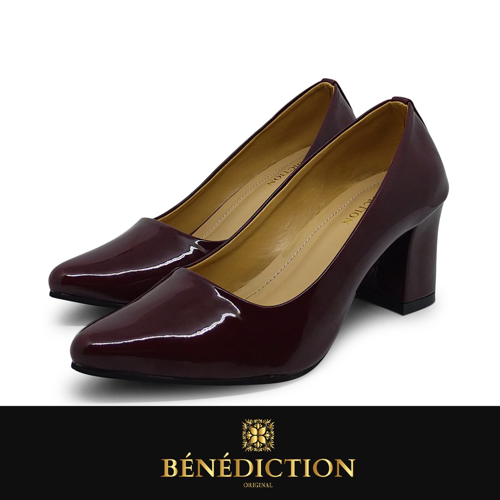 Sepatu kerja wanita casual heels pantofel hak tahu 7cm Benediction TJ 009 Maroon Gloss