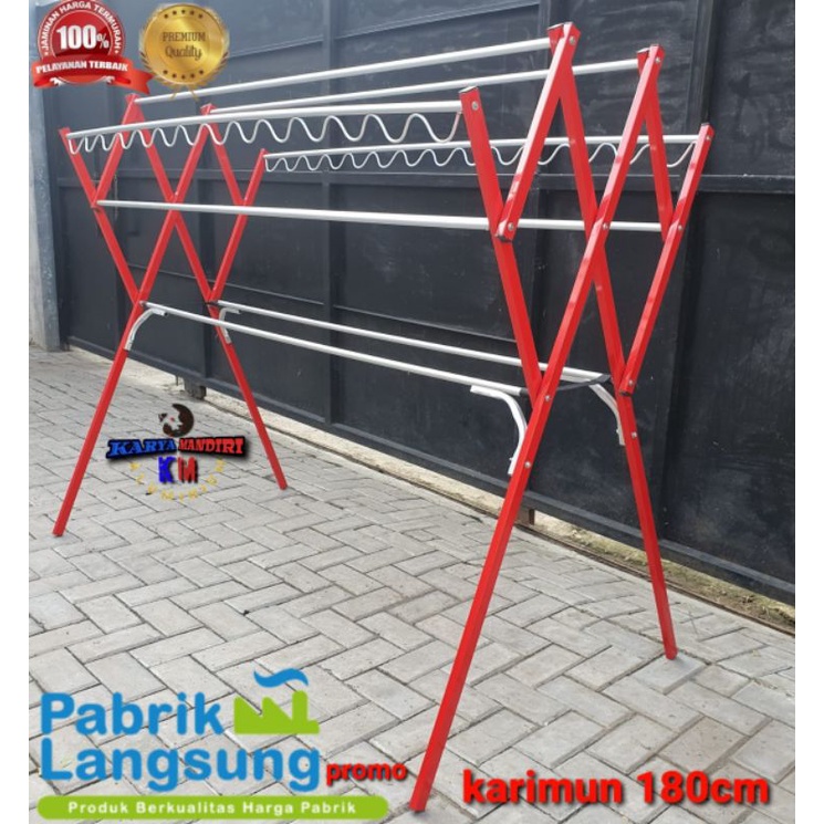 TURBO - Jemuran Baju Super Jumbo / Pakaian / Lipat / Aluminium Warna /180 CM / 1,8 Meter / Merah