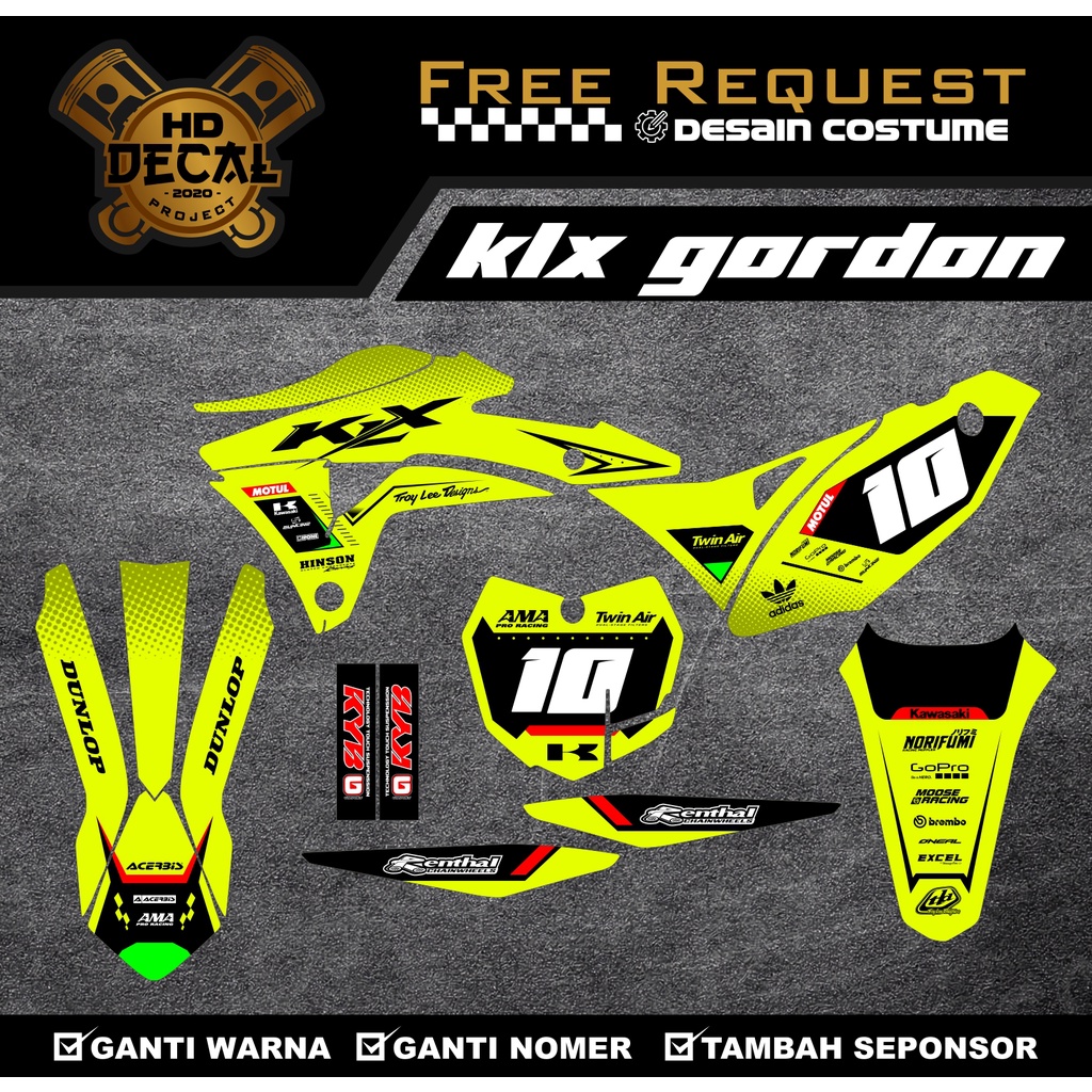 DECAL STIKER KLX GORDON HIJAU STABILO FULL BODY COSTUME DESAIN