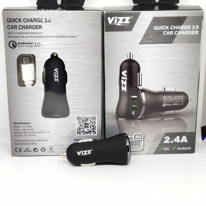 Car Charger / Saver Mobil / Cas Mobil Vizz VZ27QC Fast Charging 2.4A Kabel Micro Usb Original Vizz