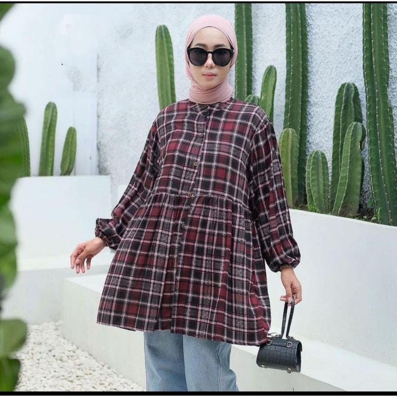 TUNIK RAYON  PREMIUM KOTAK KOTAK WANITA MURAH