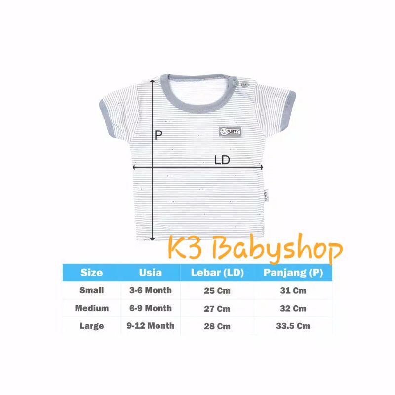 Oblong pendek bis rib fluffy seri abu grey putih white kaos bayi anak SNI