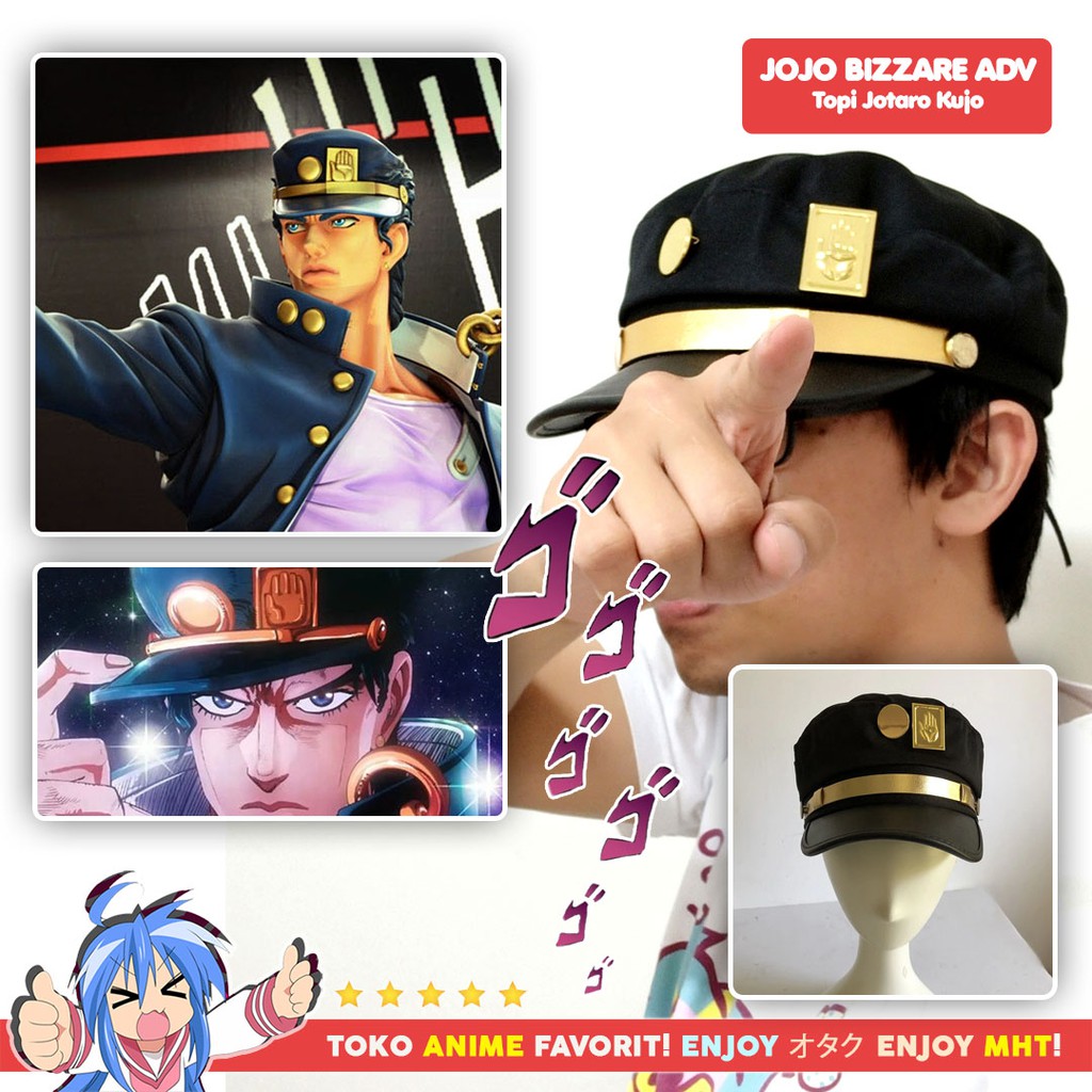 Topi Anime Jojo's Bizarre Adventure Jotaro Kujou Army Military Cosplay