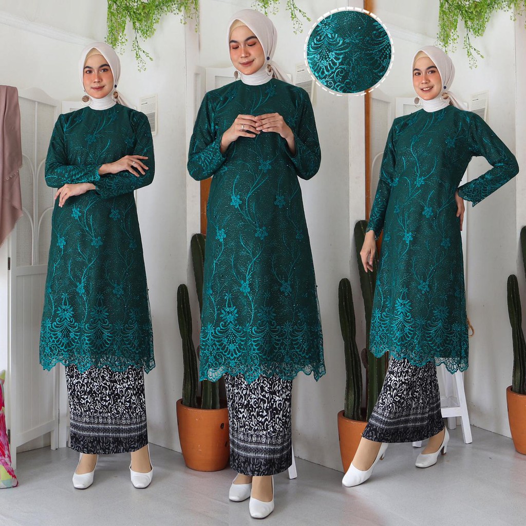 ATASAN TUNIK TILLE SONYA BORDIR MUTIARA GLITTER KEBAYA LONGDRESS MEWAH TULLE BRUKAT TERMURAH 8 WRN!