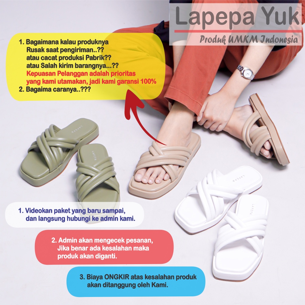 LAPEPA YUK - Sandal Wanita Wedges SHENNA Sendal Cewek Platform Kondangan Hak Tinggi 3cm Model Silang 3 Size 36 37 38 39 40 Pergi Jalan Casual Santai Rumah Slop Warna OLIVE  Hijau Soft Selop Premium Original Kekinian Terbaru Shoes ORI Mall Official Store