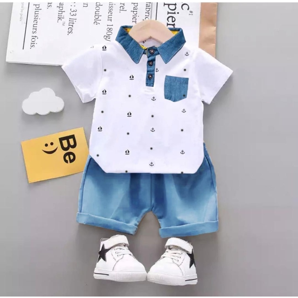 SETELAN KEMEJA ANAK JANGKAR DENIM SIZE 1-5 TAHUN BAHAN KATUN NYAMAN DIPAKAI