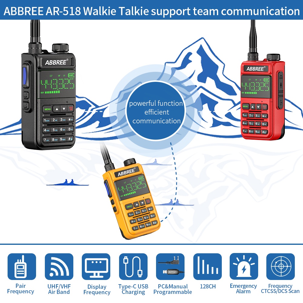 HT ABBREE AR-518 FULL BAND Walkie Talkie 8800mAh Copy Frequency 1.77 inch