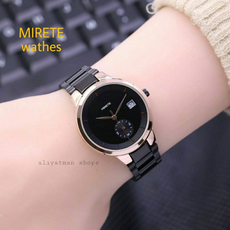 JAM TANGAN WANITA MIRETE ORIGINAL FITUR TANGGAL WATER RESISITANT RANTAI STAENLES STEL DIAMTER 2,8MM