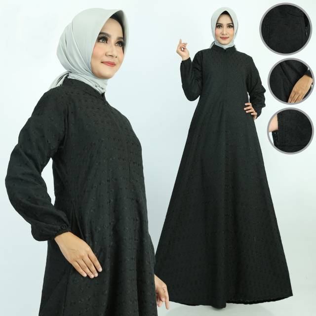 Gamis Payung Hitam Katun Bordir Lebar Mewah Polos Premium Perlengkapan Umroh Haji