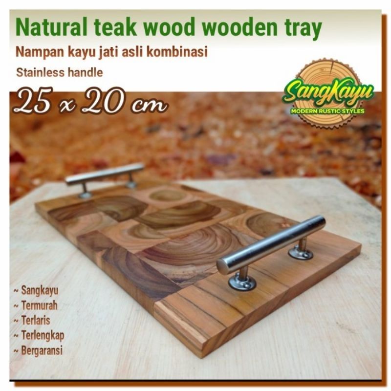 Nampan kayu jati premium 25x20cm wooden tray teak wood natural unik