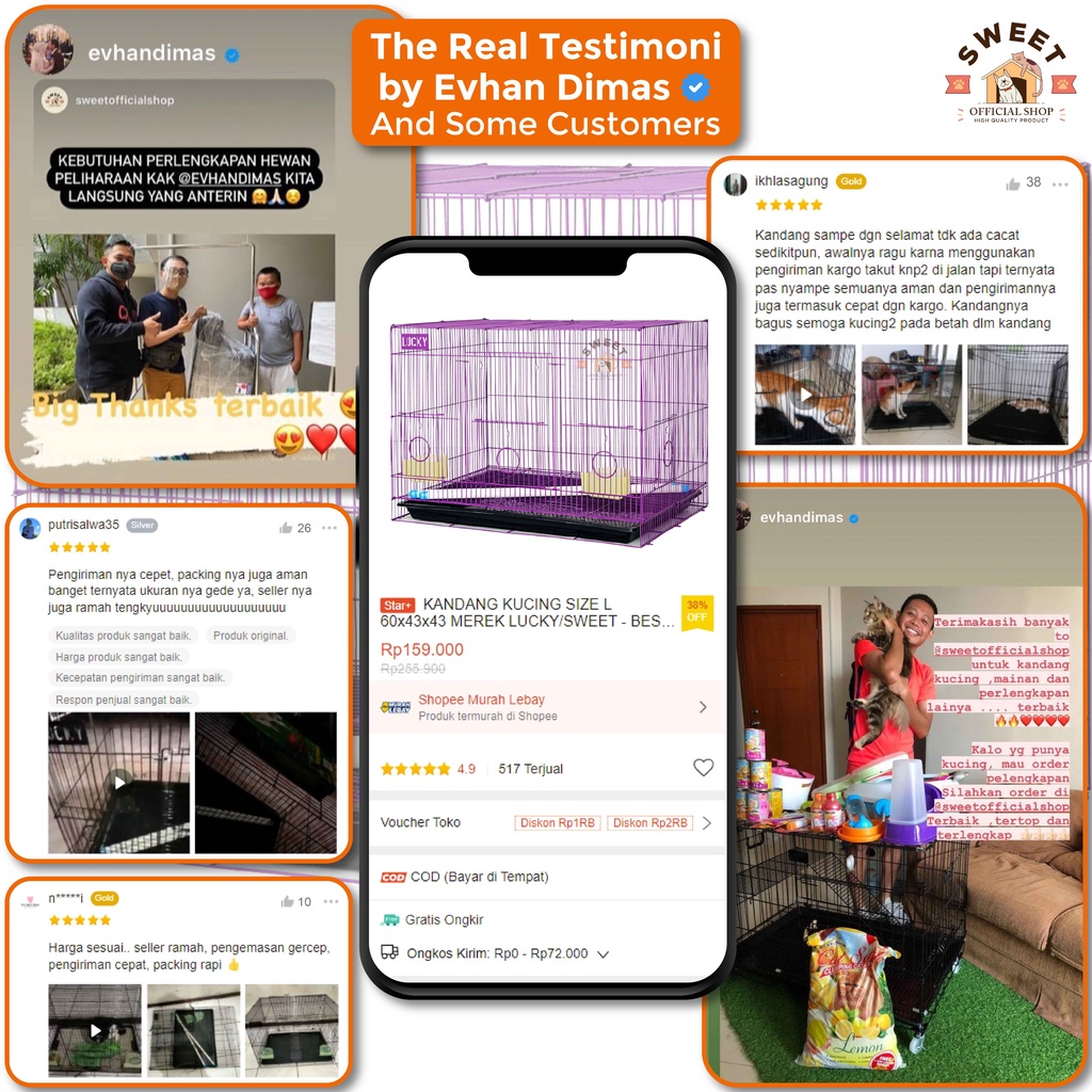 KANDANG KUCING SIZE L 60x43x43 MEREK LUCKY/SWEET - BESI LIPAT IMPORT HIGH QUALITY  - BEST PET CAGE-3