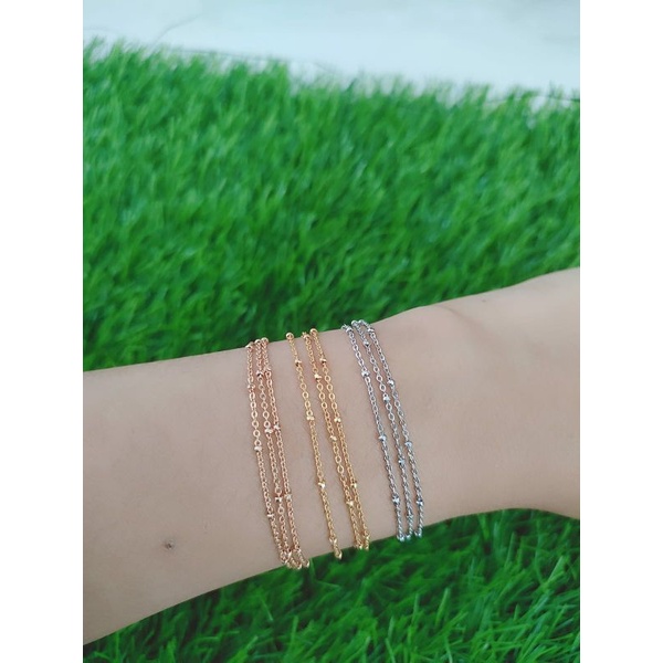 GELANG PERAK ASLI SILVER 925 LAPIS EMAS/GELANG TANGAN RANTAI JEDAR 3 LAYER+1BEL/ASLI SILVER/FASHION WANITA TERBARU