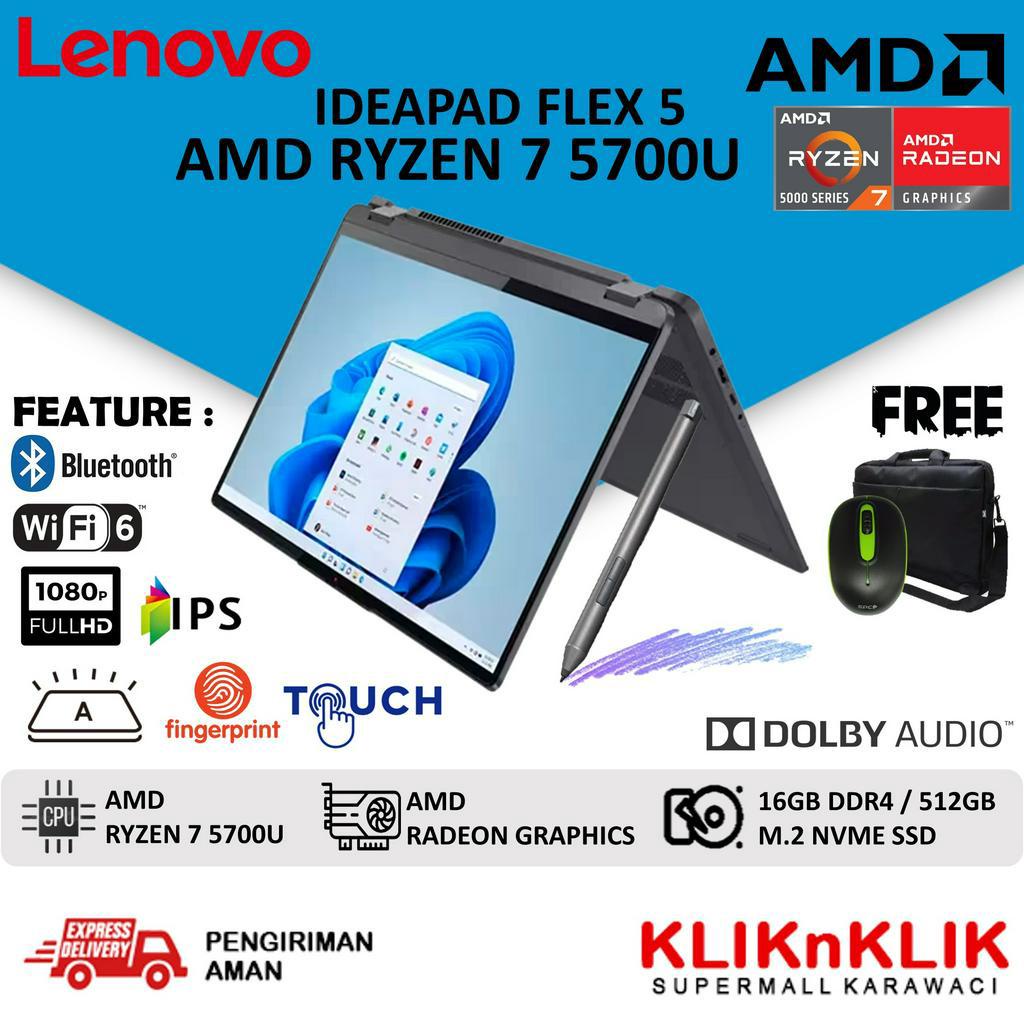 LENOVO IDEAPAD FLEX 5 14 AMD RYZEN 7 5700U 16GB 512GB SSD 2K IPS TOUCH WINDOWS 11 HOME