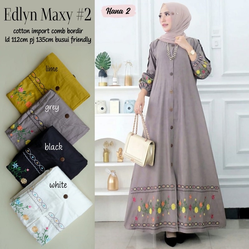 EDLYN MAXY 2 #dresswanita#gamiswanita#bajuterusan#bajulenganpanjang#lime#grey#black#white#bajulebara