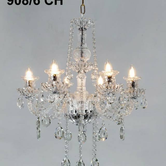 Lampu gantung hias cristal kristal lilin chandelier 6 lampu