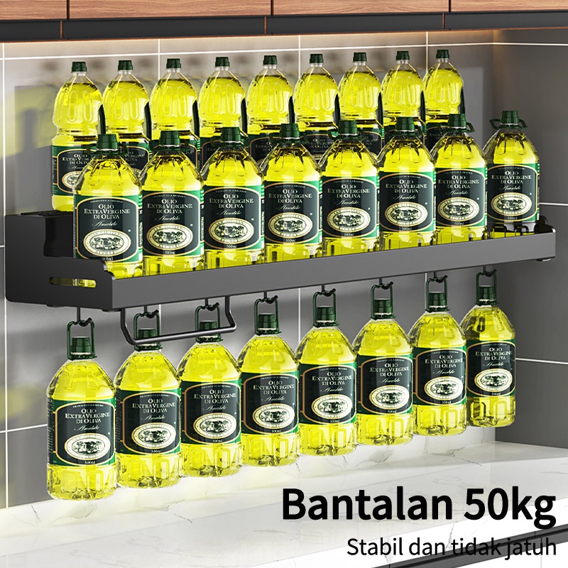 Rak Bumbu yang Dipasang Dinding Rak Penyimpanan Dapur Rak Pisau Hitam Rak Multifungsi
