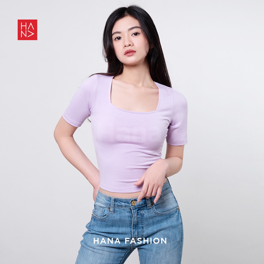 HanaFashion JKT - Martina Basic T Shirt / Kaos Crop Top Murah Wanita Square Neck - TS177