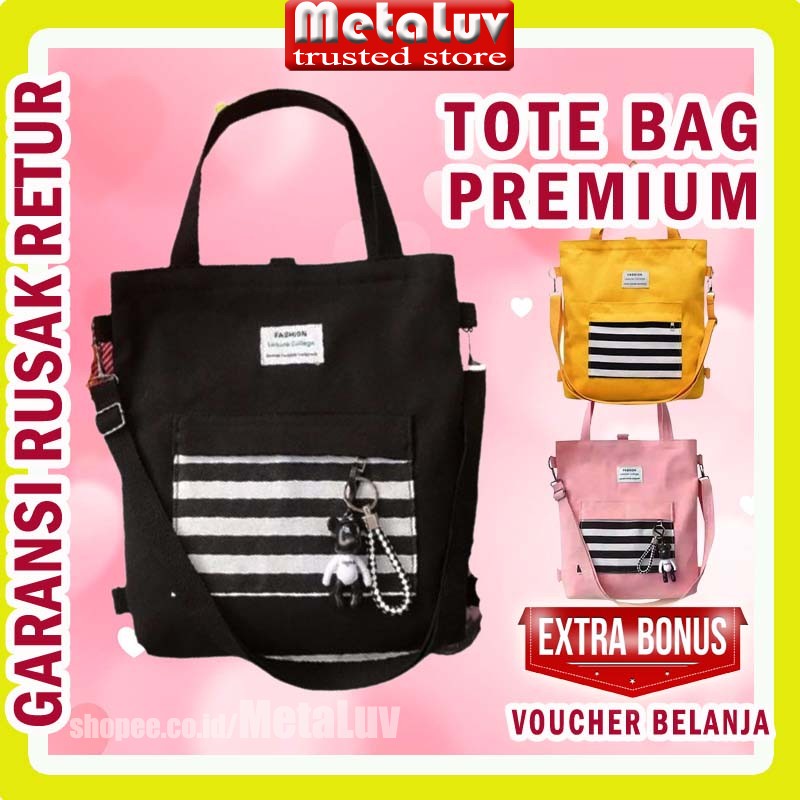 Totebag Kanvas Tas Tote Bag Totabag Wanita Resleting Kain Slingbag Sekolah Kuliah Lucu Tate Toto Too