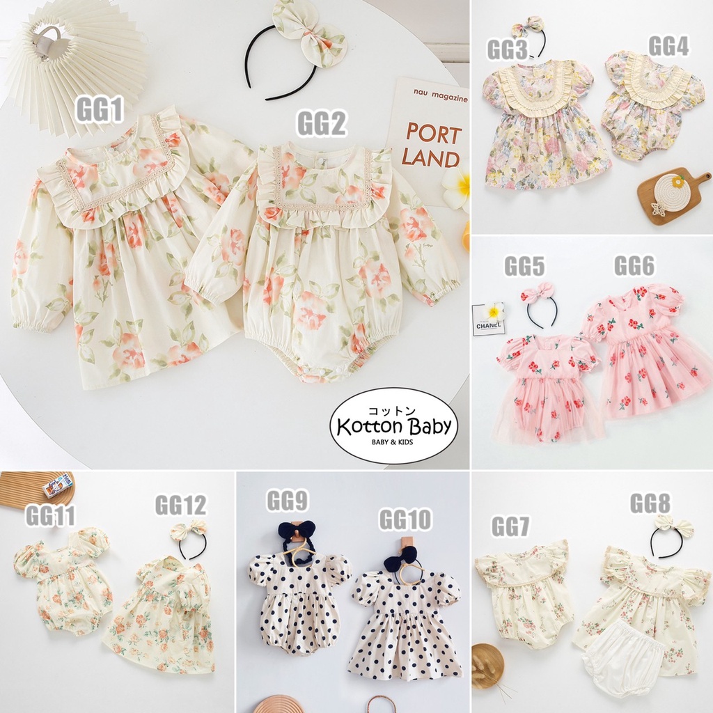 (free bandana) 0-2thn | DRESS JUMPER BAJU BAYI ANAK JUMPSUIT ROMPER PEREMPUAN catalog XGGJ GG