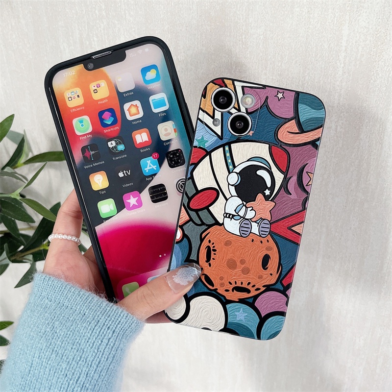 Soft case Dengan Tali Tangan Portabel Bentuk Kotak Desain Astronot Untuk iphone 11 12 13 pro max Xs max XR 7 8 plus se2020