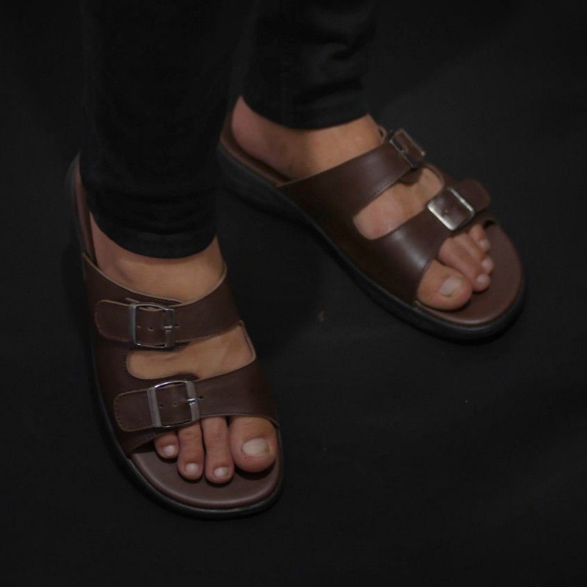 Mozza Brown | Sendal Slide Kulit Original Santai Kasual Pria Cowok Sandal Footwear | FORIND x Greata