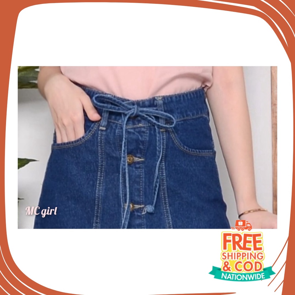 Plisket Jins Dnim MEkar biru merah hitam kuning hijau putih abu /  MC girl - Rok Jeans Full Kancing 