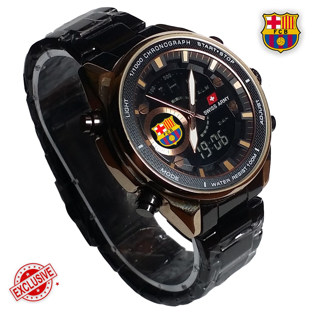 { EXCLUSIVE } JAM TANGAN BARCELONA DUAL TIME ( Rantai Hitam )