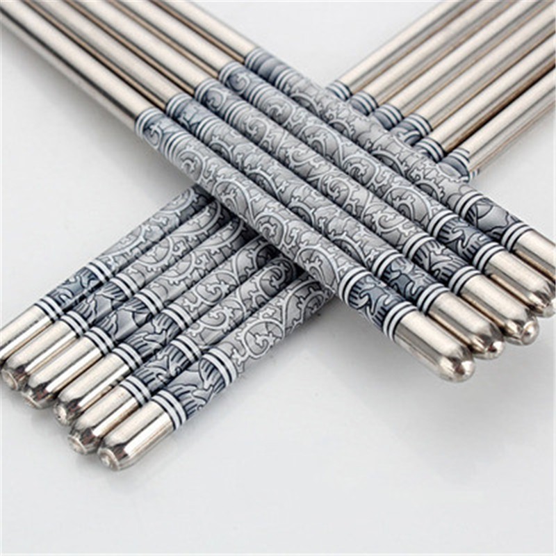 Chopsticks Stainless Tebal Sumpit Stainless 3 Pasang Motif Ulir Polos High Quality