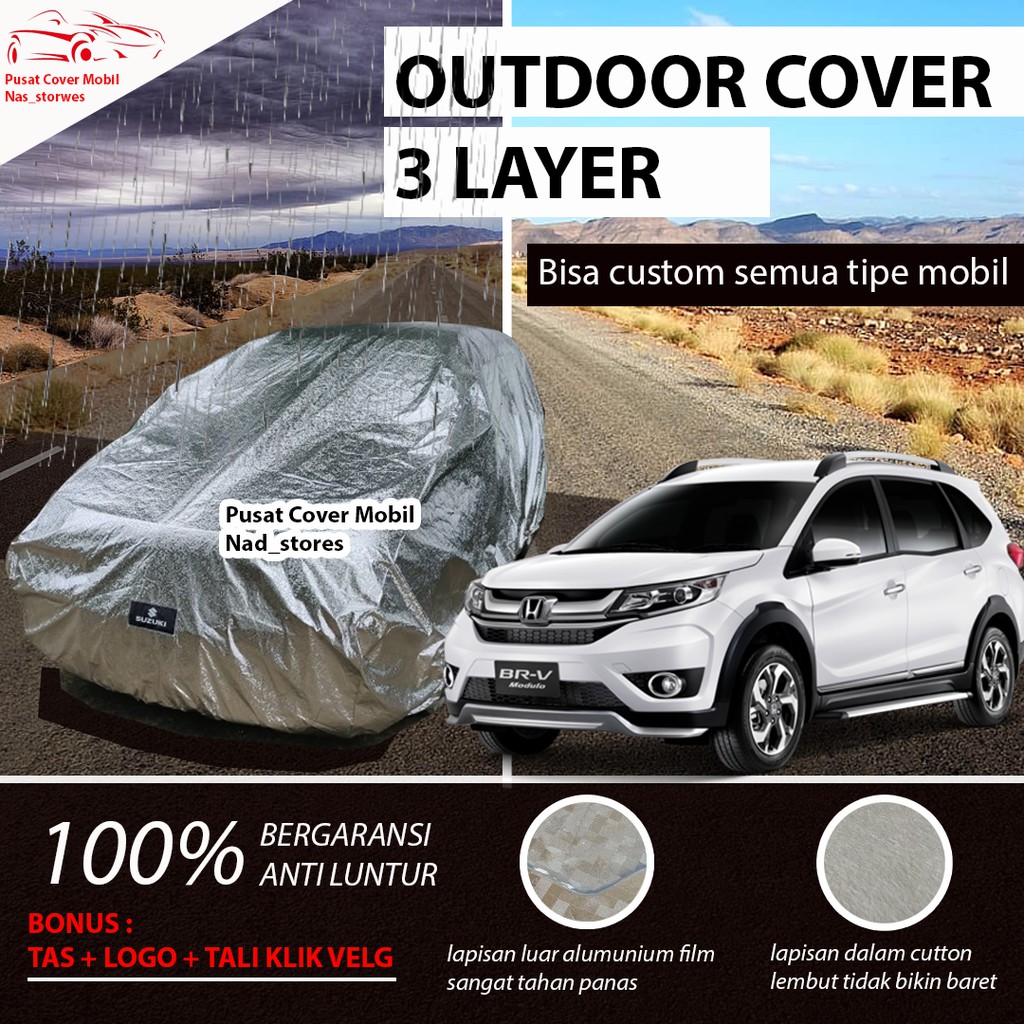 OUTDOOR sarung mobil body cover mobil brv honda brv putih anti luntur anti panas 3 lapis