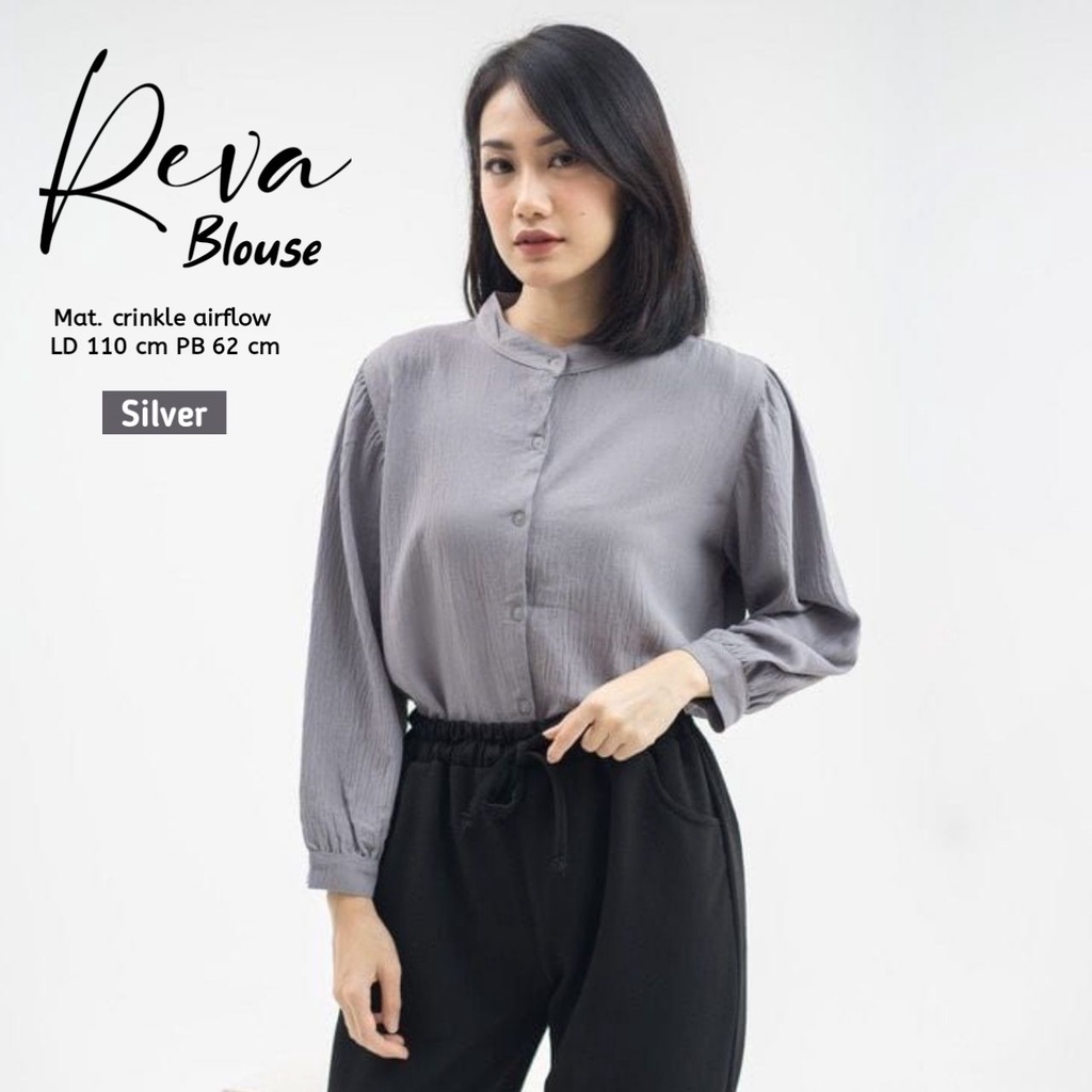 Reva Blouse Wanita Crinkle Airflow Premium Kemeja Wanita Lengan Panjang Baju Import Casual Kantor LD 110 cm