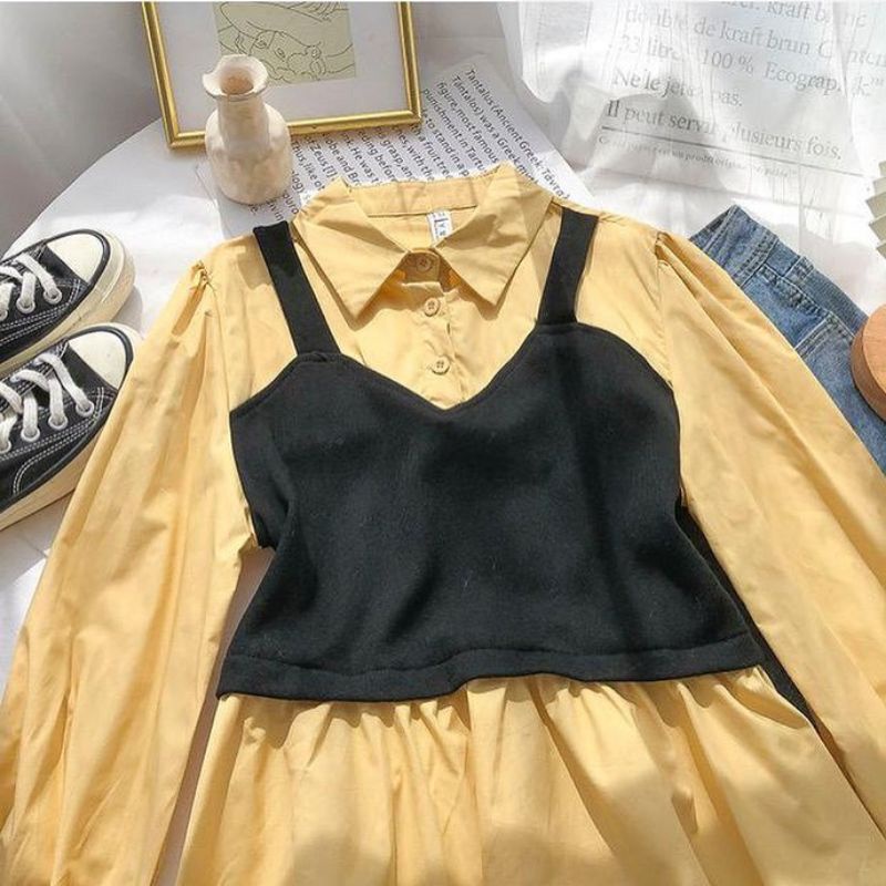 Melda atasan wanita - blus kerja - blus muslim-  blus jumbo - atasan blouse - kemeja jumbo - blus kekinian - blus korean style - blus big size - ukuran S-M-L-XL-XXL-XXXL-Kuning