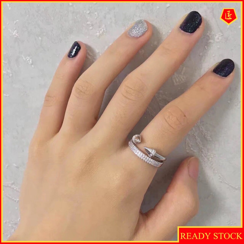 [Ready Stock]S925 Silver Sweet Personality Rivet Open Ring for Women