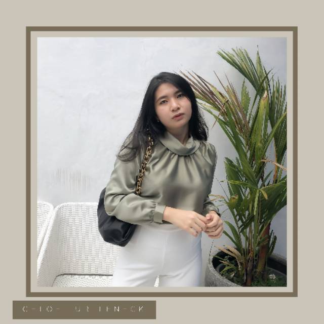 SATIN BLOUSE | KEMEJA SATIN | CHLOE TURTLENECK SATIN SILK BLOUSE