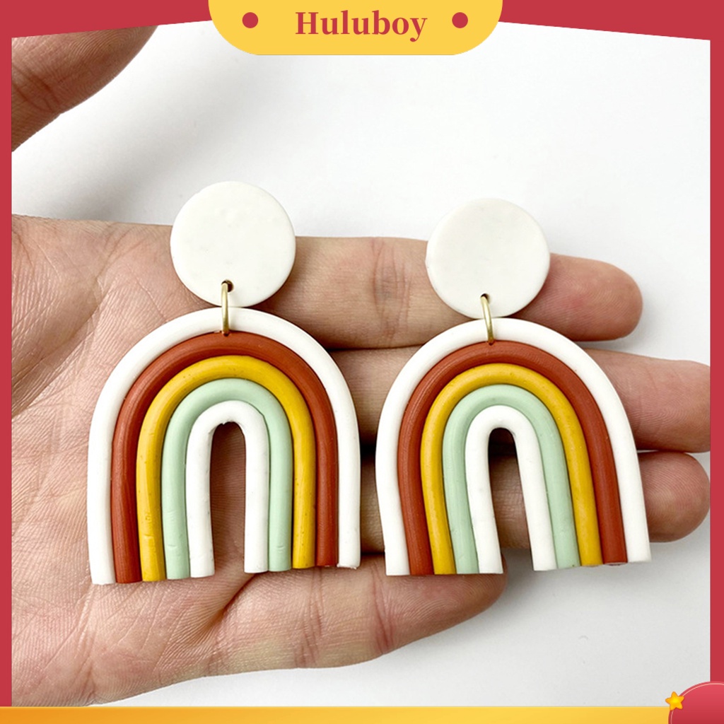 Hu Hu Hu Hu Hu Alat Bantu Pasang Kacamata♡ 1 Pasang Anting Stud Bentuk U Geometris Warna-Warni Bahan Polymer Clay Gaya Bohemian