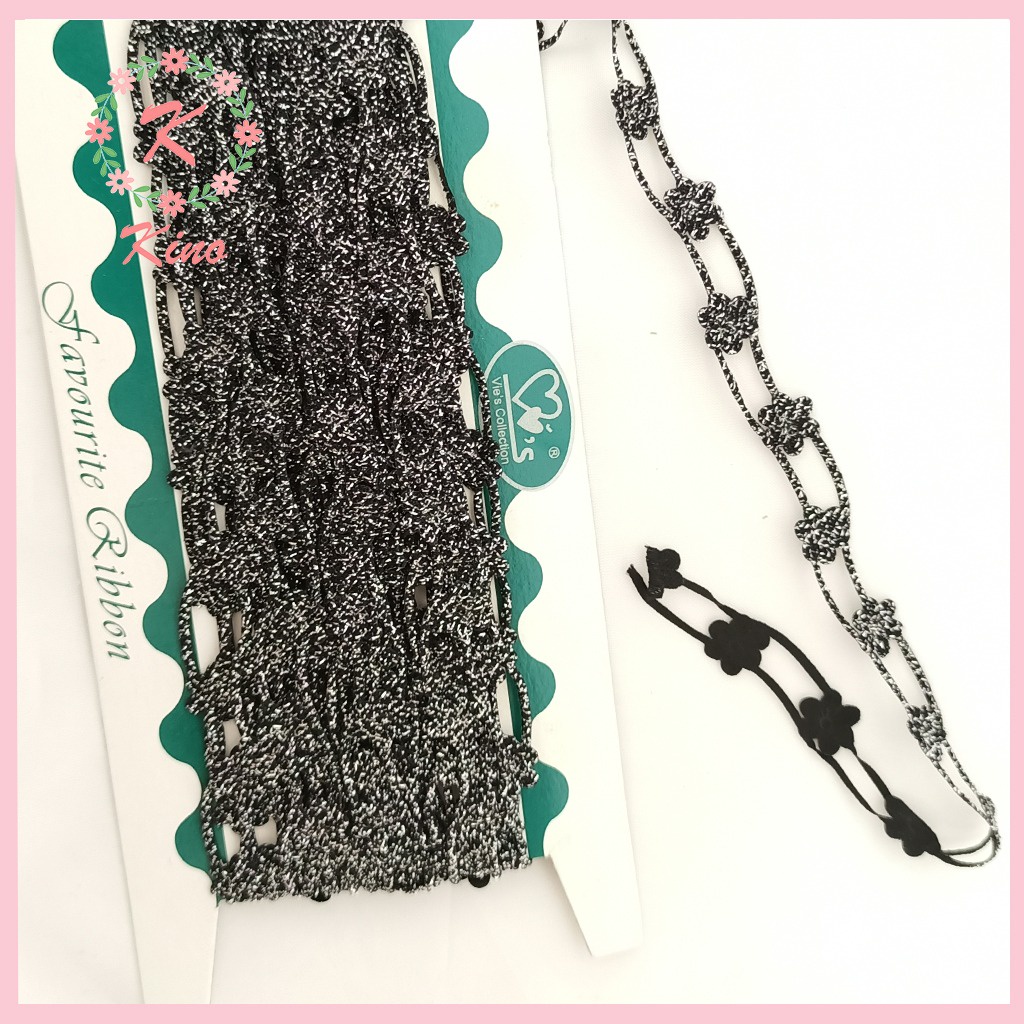 [PER ROLL] Renda Bunga Renteng Hitam Kecil lebar 2cm - vintage rustic hiasan souvenir hantaran hiasa