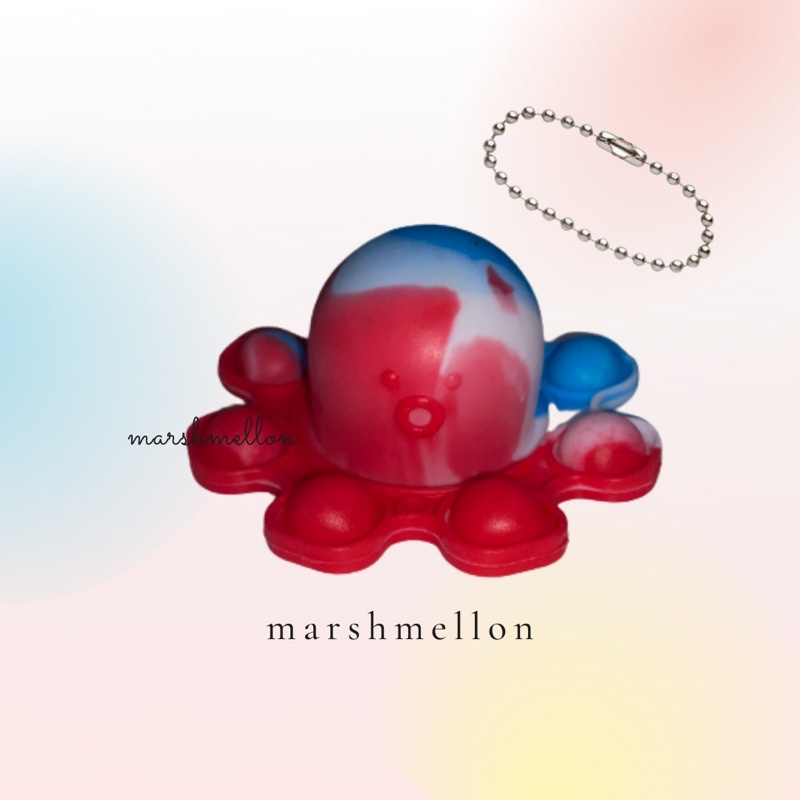 Gantungan Kunci Pop It & Gelang Pop It Pastel Rainbow | Pop It Gurita | Princess Key Chain (Snow White Cinderella Aurora Belle) | Pop It Warna Lilac Pink Tosca Fidget Key Chain Macaron-Gurita Merah-Biru