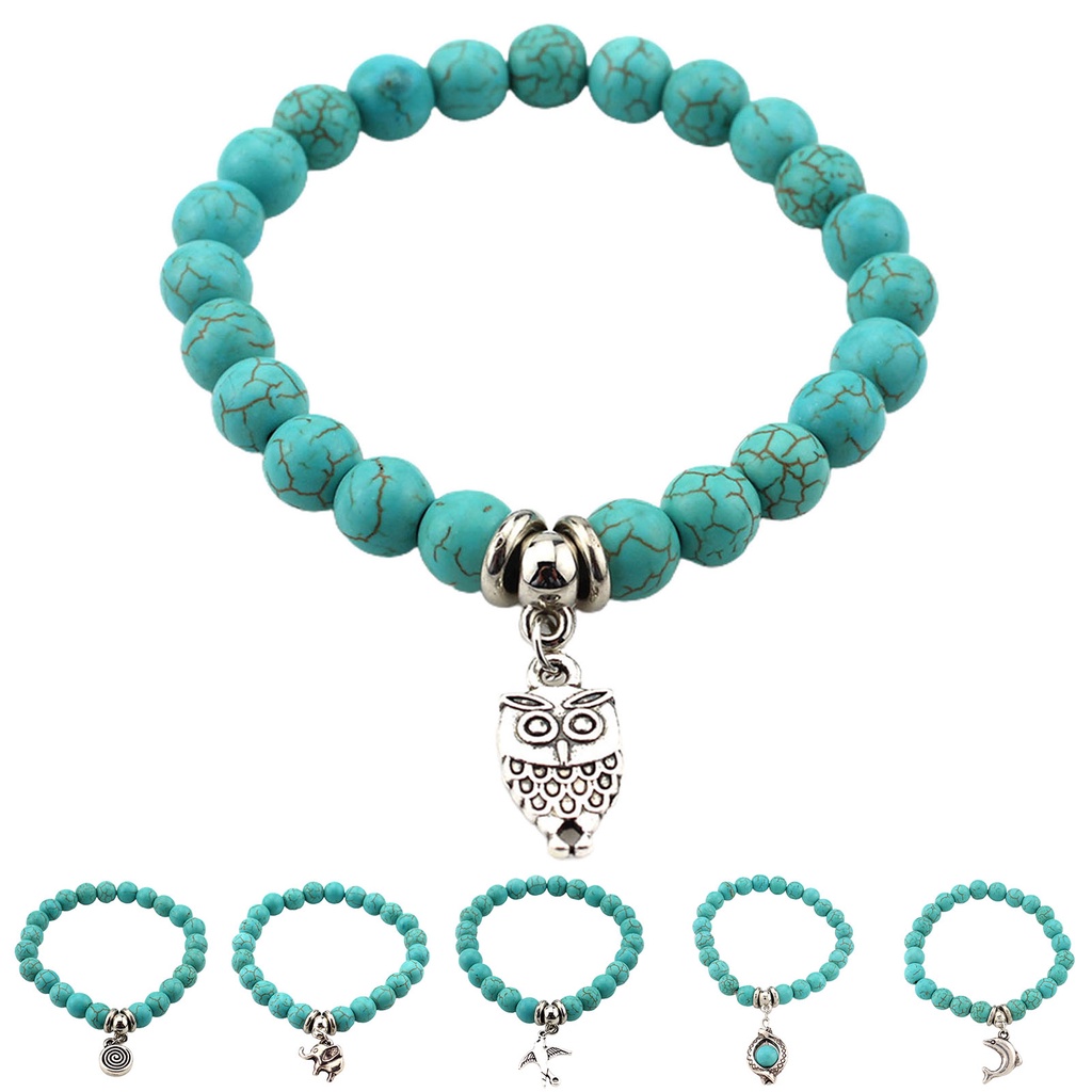 Hu Hu Hu Hu Hu Alat Bantu Pasang Kacamata♡ Gelang Manik-Manik Turquoise Imitasi Bentuk Burung Hantu Tahan Lama Untuk Wanita