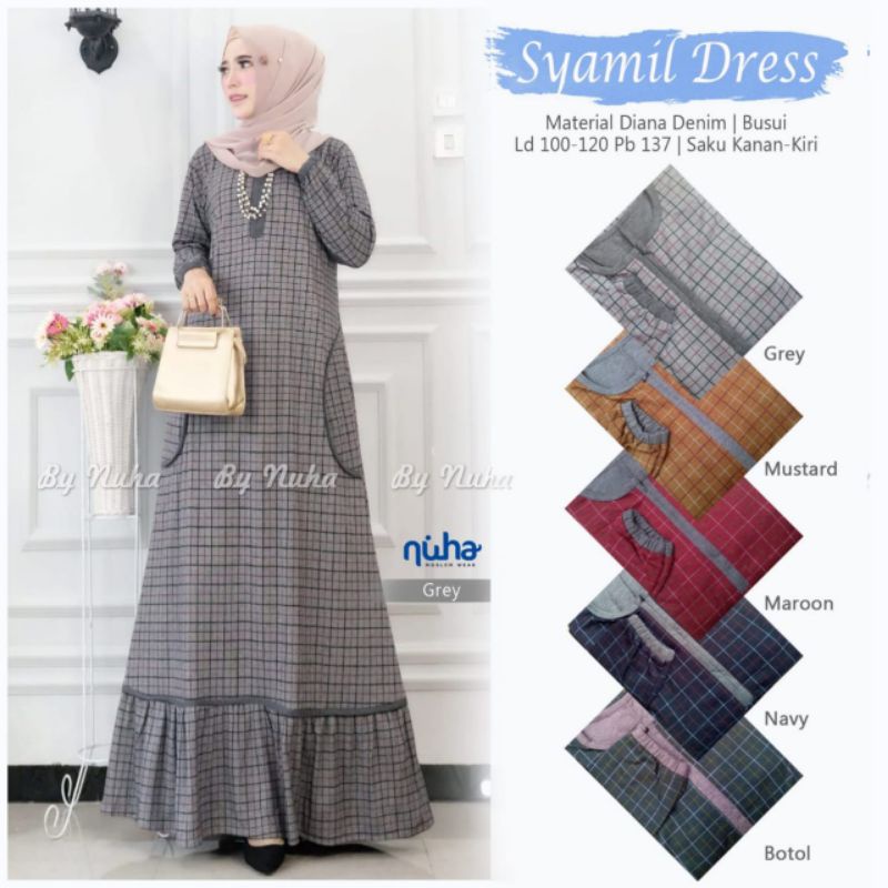 Syamil Dres By NUHA/Baju Dres Wanita Jumbo Ld 130-140/Baju Jumbo Murah