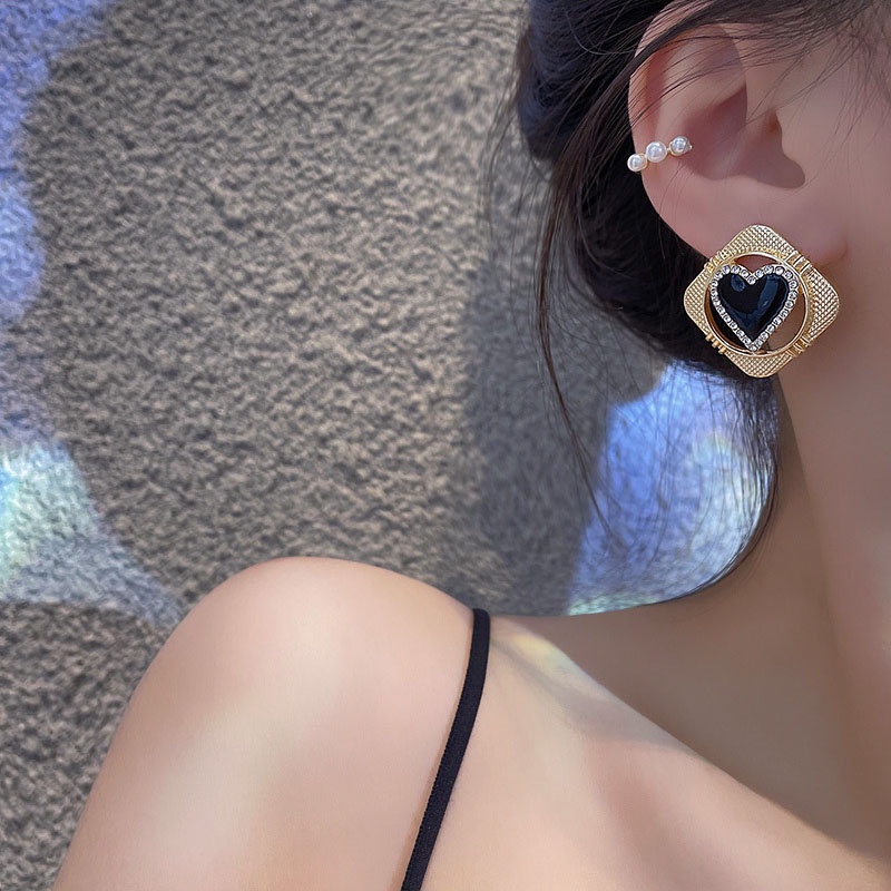 Anting Tusuk Sterling silver 925 Desain Hati Hias Berlian Imitasi Mewah Untuk Wanita