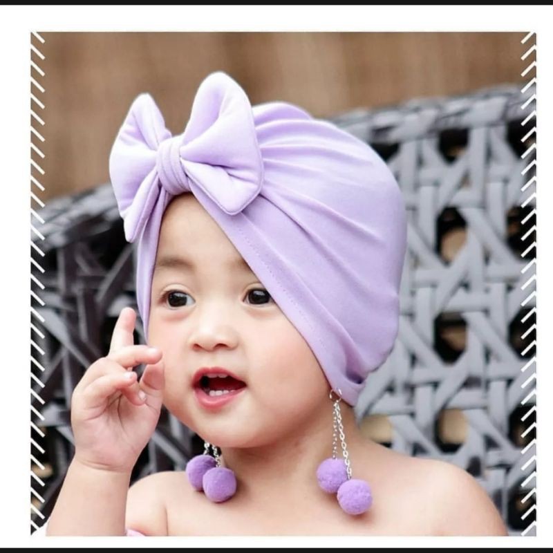 turban Duo  Double Pom Pom anak bayi perempuan Usia 0 - 3 Tahun | ciput baby new born 6 - 2 thn | bandana Baby Girl newborn import Premium lucu 1 - 5 Bulan