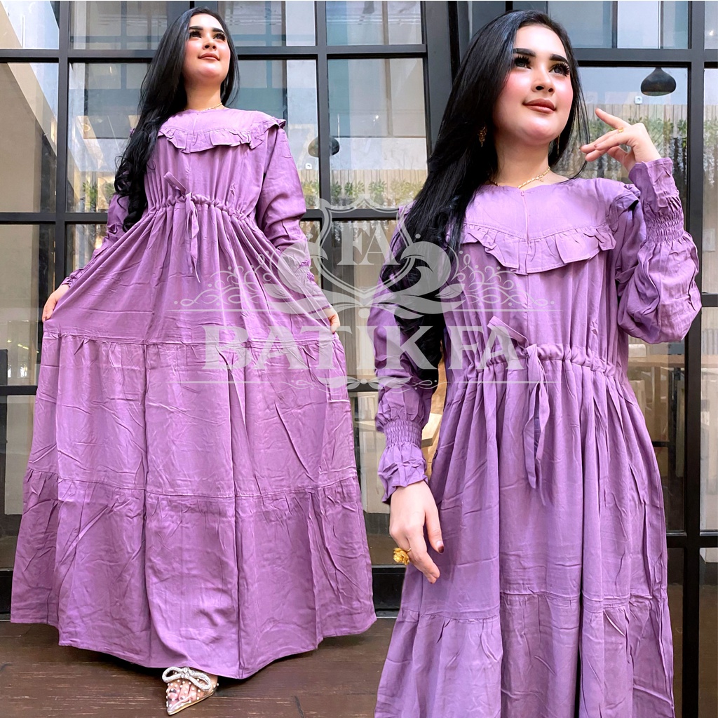 GAMIS FREYA MIDI DRESS SUSUN RUFLE LENGAN PANJANG HOMEDRESS WOLFIS BUSUI BUMIL LD 110