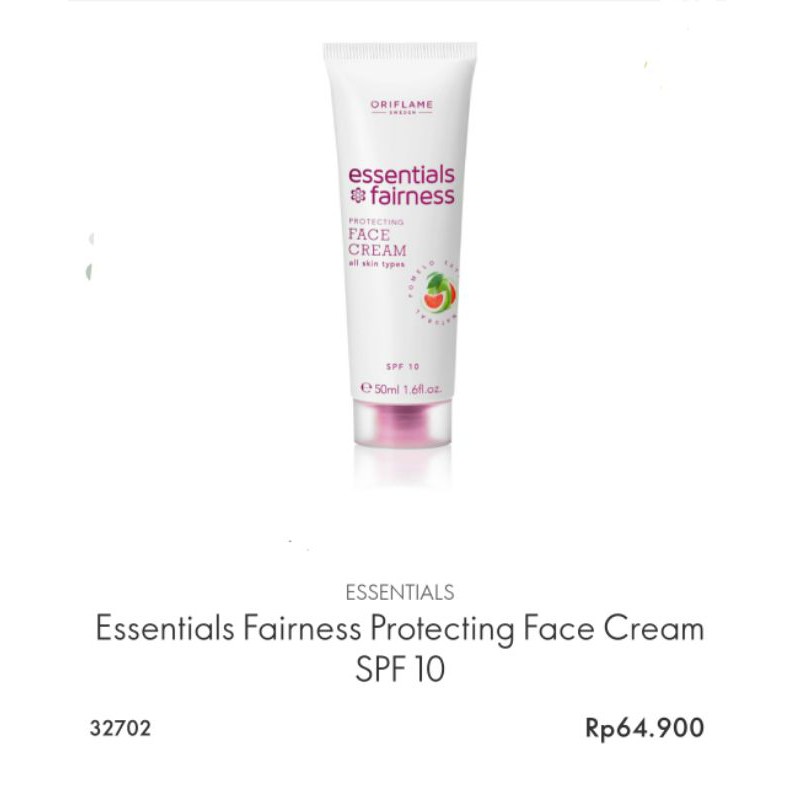 PROMO PRIBADI  Essentials fairness face cream oriflame